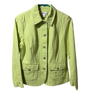 Coldwater Creek Women Blazer Jacket Lime Green Textured Front Petite 6 Cotton